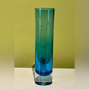 Teal Blue Glass Cylinder Slim Bud Vase - Modern Home Accent